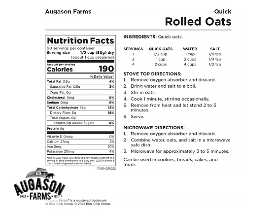 Augason Farms: Quick Rolled Oats Emergency Food Storage 4-Gallon Pail